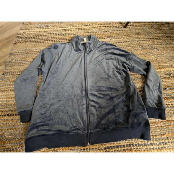 Blue Velour Zip Front Athletic Jacket Petite Large Womens PL Full Zip Activewear - Picture 2 of 6